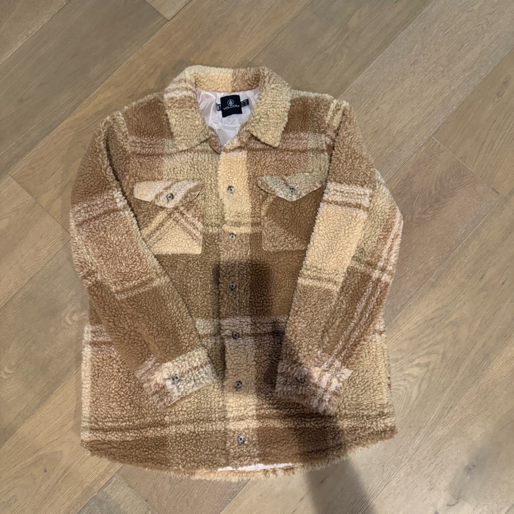 Volcom Sherpa Jacket in Cream and Brown